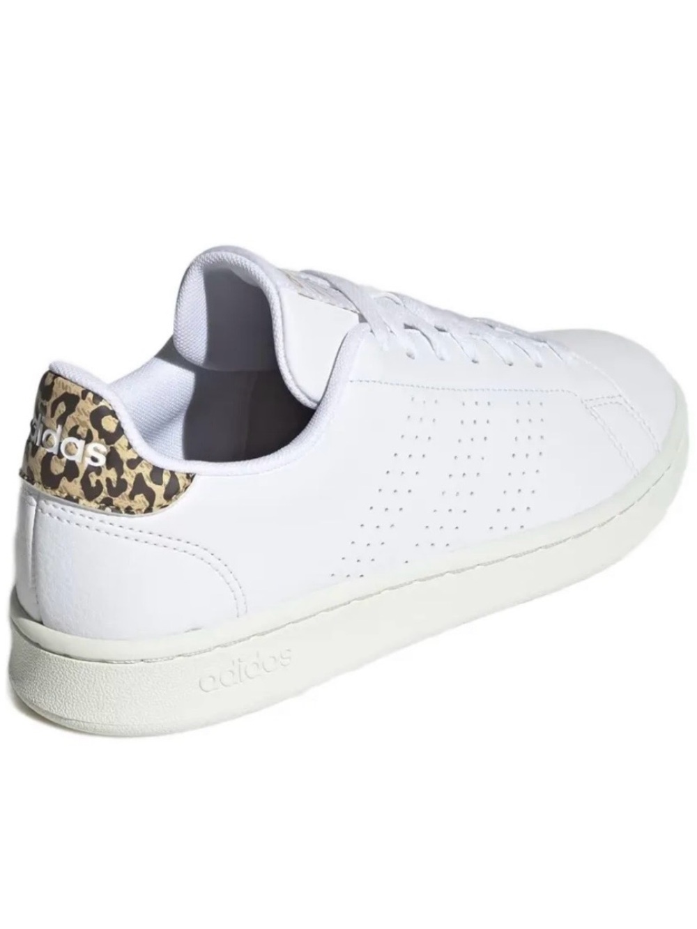 adidas Women’s White Leather Sneakers with Leopard Heel Detail
